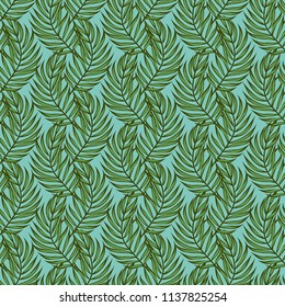 Tropical seamless pattern with leaves. Beautiful tropical isolated leaves. Fashionable summer background with leaves for fabric, wallpaper, paper, covers.