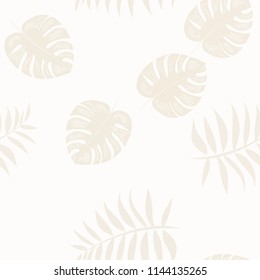 Tropical seamless pattern with leaves. Beautiful tropical isolated leaves. Fashionable summer background with leaves for fabric, wallpaper, paper, covers.