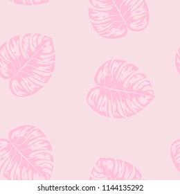 Tropical seamless pattern with leaves. Beautiful tropical isolated leaves. Fashionable summer background with leaves for fabric, wallpaper, paper, covers.