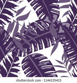 Tropical seamless pattern with leaves. Beautiful tropical isolated leaves. Fashionable summer background with leaves for fabric, wallpaper, paper, covers.