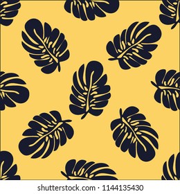 Tropical seamless pattern with leaves. Beautiful tropical isolated leaves. Fashionable summer background with leaves for fabric, wallpaper, paper, covers.
