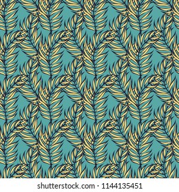 Tropical seamless pattern with leaves. Beautiful tropical isolated leaves. Fashionable summer background with leaves for fabric, wallpaper, paper, covers.