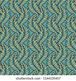 Tropical seamless pattern with leaves. Beautiful tropical isolated leaves. Fashionable summer background with leaves for fabric, wallpaper, paper, covers.