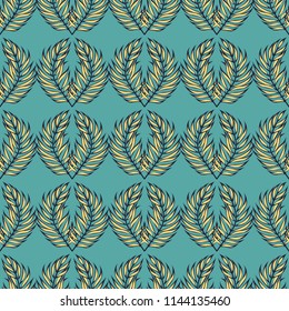 Tropical seamless pattern with leaves. Beautiful tropical isolated leaves. Fashionable summer background with leaves for fabric, wallpaper, paper, covers.