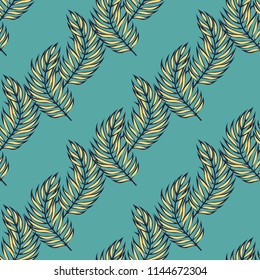 Tropical seamless pattern with leaves. Beautiful tropical isolated leaves. Fashionable summer background with leaves for fabric, wallpaper, paper, covers.
