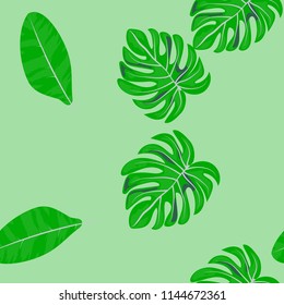 Tropical seamless pattern with leaves. Beautiful tropical isolated leaves. Fashionable summer background with leaves for fabric, wallpaper, paper, covers.