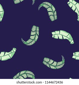 Tropical seamless pattern with leaves. Beautiful tropical isolated leaves. Fashionable summer background with leaves for fabric, wallpaper, paper, covers.