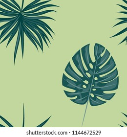 Tropical seamless pattern with leaves. Beautiful tropical isolated leaves. Fashionable summer background with leaves for fabric, wallpaper, paper, covers.