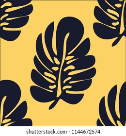 Tropical seamless pattern with leaves. Beautiful tropical isolated leaves. Fashionable summer background with leaves for fabric, wallpaper, paper, covers.