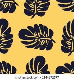 Tropical seamless pattern with leaves. Beautiful tropical isolated leaves. Fashionable summer background with leaves for fabric, wallpaper, paper, covers.