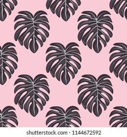 Tropical seamless pattern with leaves. Beautiful tropical isolated leaves. Fashionable summer background with leaves for fabric, wallpaper, paper, covers.