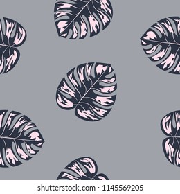 Tropical seamless pattern with leaves. Beautiful tropical isolated leaves. Fashionable summer background with leaves for fabric, wallpaper, paper, covers.