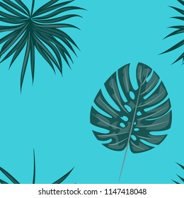 Tropical seamless pattern with leaves. Beautiful tropical isolated leaves. Fashionable summer background with leaves for fabric, wallpaper, paper, covers.