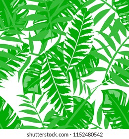 Tropical seamless pattern with leaves. Beautiful tropical isolated leaves. Fashionable summer background with leaves for fabric, wallpaper, paper, covers.