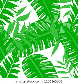 Tropical seamless pattern with leaves. Beautiful tropical isolated leaves. Fashionable summer background with leaves for fabric, wallpaper, paper, covers.