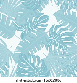 Tropical seamless pattern with leaves. Beautiful tropical isolated leaves. Fashionable summer background with leaves for fabric, wallpaper, paper, covers.
