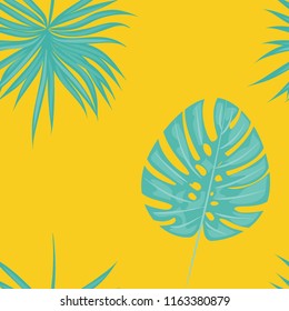 Tropical seamless pattern with leaves. Beautiful tropical isolated leaves. Fashionable summer background with leaves for fabric, wallpaper, paper, covers.