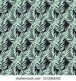 Tropical seamless pattern with leaves. Beautiful tropical isolated leaves. Fashionable summer background with leaves for fabric, wallpaper, paper, covers.