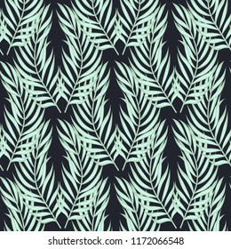 Tropical seamless pattern with leaves. Beautiful tropical isolated leaves. Fashionable summer background with leaves for fabric, wallpaper, paper, covers.