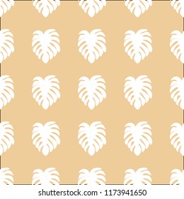 Tropical seamless pattern with leaves. Beautiful tropical isolated leaves. Fashionable summer background with leaves for fabric, wallpaper, paper, covers.