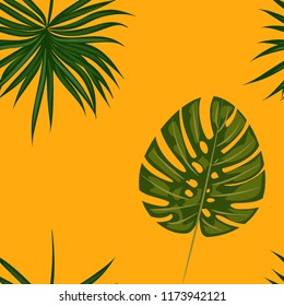 Tropical seamless pattern with leaves. Beautiful tropical isolated leaves. Fashionable summer background with leaves for fabric, wallpaper, paper, covers.
