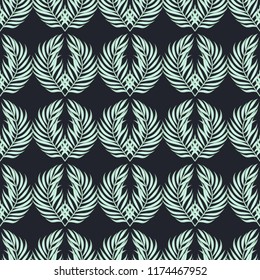 Tropical seamless pattern with leaves. Beautiful tropical isolated leaves. Fashionable summer background with leaves for fabric, wallpaper, paper, covers.