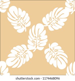 Tropical seamless pattern with leaves. Beautiful tropical isolated leaves. Fashionable summer background with leaves for fabric, wallpaper, paper, covers.