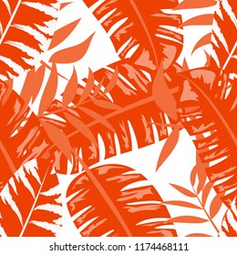 Tropical seamless pattern with leaves. Beautiful tropical isolated leaves. Fashionable summer background with leaves for fabric, wallpaper, paper, covers.