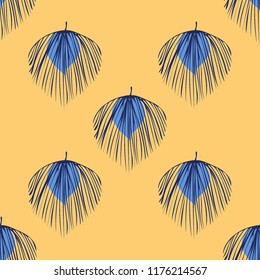 Tropical seamless pattern with leaves. Beautiful tropical isolated leaves. Fashionable summer background with leaves for fabric, wallpaper, paper, covers.
