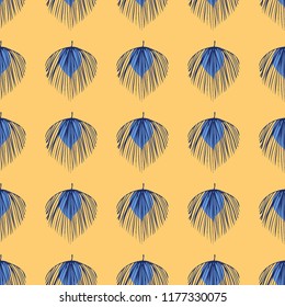 Tropical seamless pattern with leaves. Beautiful tropical isolated leaves. Fashionable summer background with leaves for fabric, wallpaper, paper, covers.
