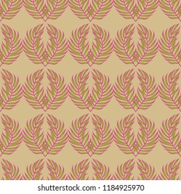 Tropical seamless pattern with leaves. Beautiful tropical isolated leaves. Fashionable summer background with leaves for fabric, wallpaper, paper, covers.