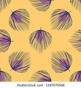 Tropical seamless pattern with leaves. Beautiful tropical isolated leaves. Fashionable summer background with leaves for fabric, wallpaper, paper, covers.