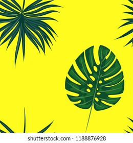 Tropical seamless pattern with leaves. Beautiful tropical isolated leaves. Fashionable summer background with leaves for fabric, wallpaper, paper, covers.