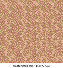 Tropical seamless pattern with leaves. Beautiful tropical isolated leaves. Fashionable summer background with leaves for fabric, wallpaper, paper, covers.