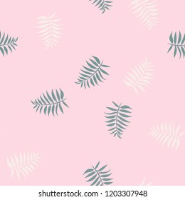 Tropical seamless pattern with leaves. Beautiful tropical isolated leaves. Fashionable summer background with leaves for fabric, wallpaper, paper, covers.