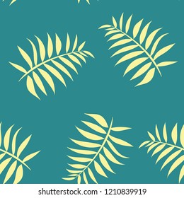 Tropical seamless pattern with leaves. Beautiful tropical isolated leaves. Fashionable summer background with leaves for fabric, wallpaper, paper, covers.