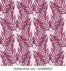 Tropical seamless pattern with leaves. Beautiful tropical isolated leaves. Fashionable summer background with leaves for fabric, wallpaper, paper, covers.