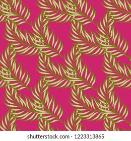 Tropical seamless pattern with leaves. Beautiful tropical isolated leaves. Fashionable summer background with leaves for fabric, wallpaper, paper, covers.