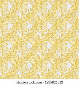 Tropical seamless pattern with leaves. Beautiful tropical isolated leaves. Fashionable summer background with leaves for fabric, wallpaper, paper, covers.