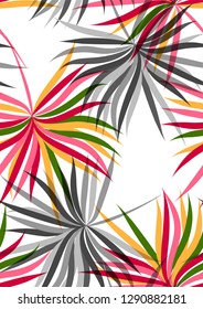 Tropical seamless pattern with leaves. Beautiful tropical isolated leaves. Fashionable summer background with leaves for fabric, wallpaper, paper, covers.