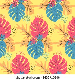 Tropical seamless pattern with leaves. design. Flat jungle print. Floral background.