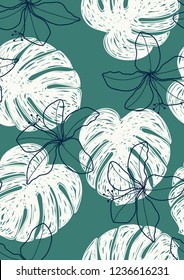 Tropical seamless pattern with leaves. Fashionable summer background with leaves for fabric, wallpaper, paper, covers.Background of tropical leaves.