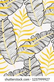 Tropical seamless pattern with leaves. Fashionable summer background with leaves for fabric, wallpaper, paper, covers.Background of tropical leaves.