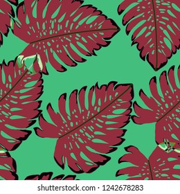 Tropical seamless pattern with leaves. Fashionable summer background with leaves for fabric, wallpaper, paper, covers.Background of tropical leaves.