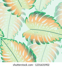 Tropical seamless pattern with leaves. Hawaiian plants. Exotic pattern with tropical leaves.