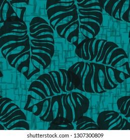 Tropical seamless pattern with leaves. Leaves of Monstera.