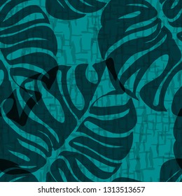 Tropical seamless pattern with leaves. Leaves of Monstera.