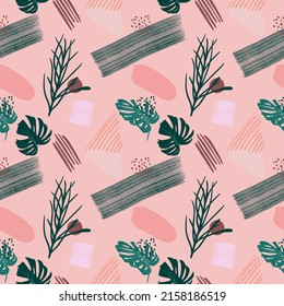 Tropical seamless pattern with leaves of monstera. Abstract modern pattern.