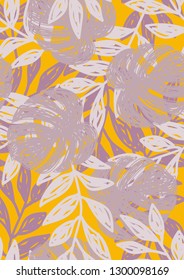 Tropical seamless pattern with leaves. Leaves of Montrera, banana and palm.