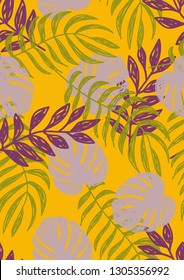 Tropical seamless pattern with leaves. Leaves of Montrera, banana and palm.